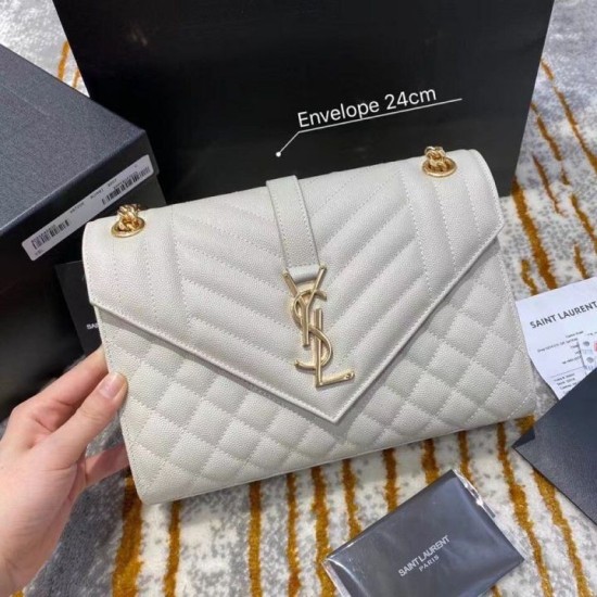 Replica Saint Laurent Medium Envelope Bag In White Grained Leather