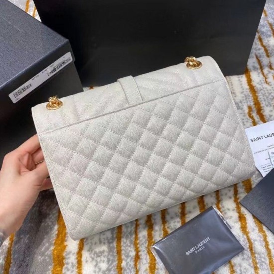 Replica Saint Laurent Medium Envelope Bag In White Grained Leather