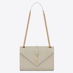 Replica Saint Laurent Medium Envelope Bag In White Grained Leather