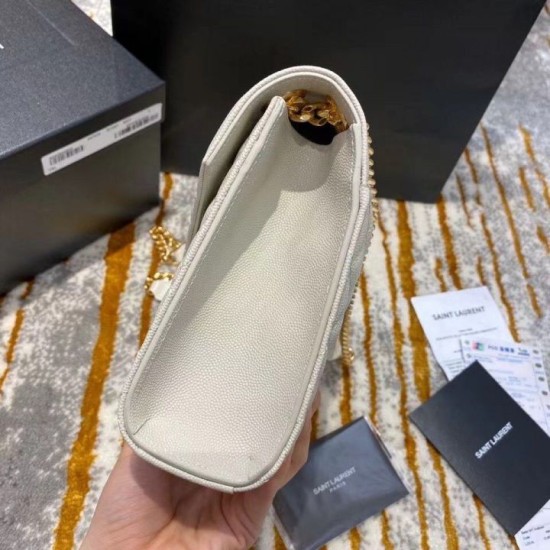 Replica Saint Laurent Medium Envelope Bag In White Grained Leather