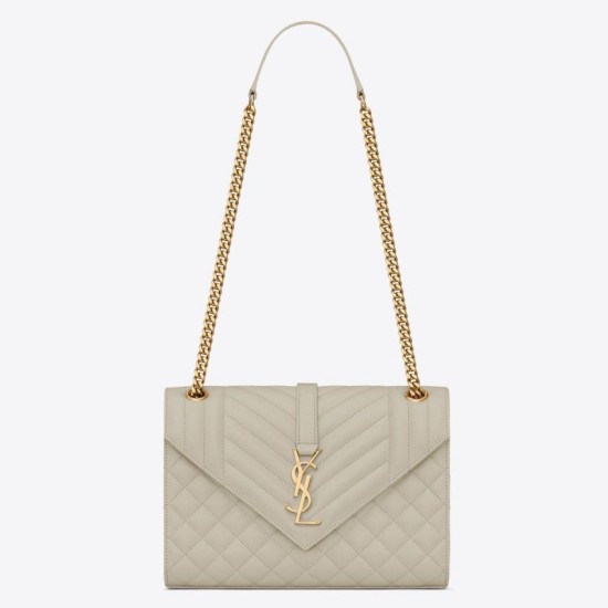 Replica Saint Laurent Medium Envelope Bag In White Grained Leather
