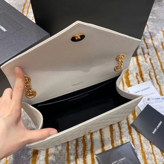 Replica Saint Laurent Medium Envelope Bag In White Grained Leather