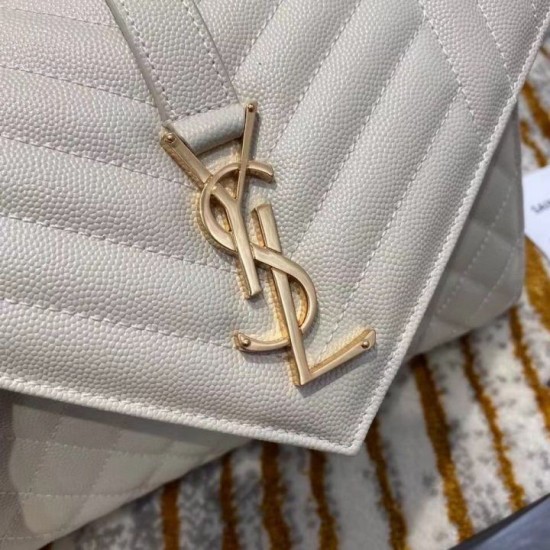 Replica Saint Laurent Medium Envelope Bag In White Grained Leather
