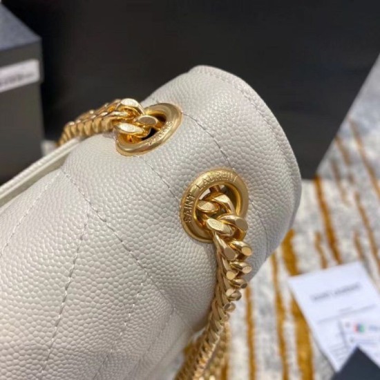 Replica Saint Laurent Medium Envelope Bag In White Grained Leather