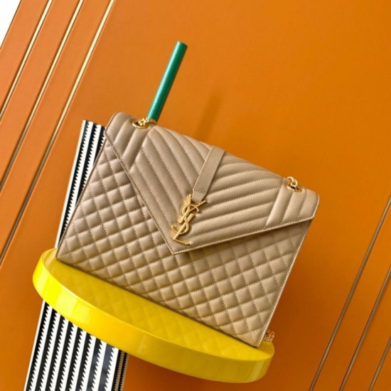 Replica Saint Laurent Envelope Large Bag In Beige Matelasse Grained Leather