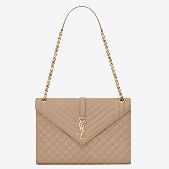 Replica Saint Laurent Envelope Large Bag In Beige Matelasse Grained Leather
