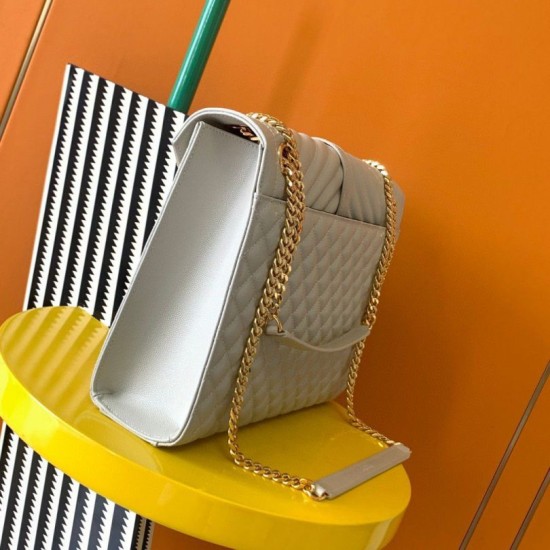 Replica Saint Laurent Envelope Large Bag In White Matelasse Grained Leather