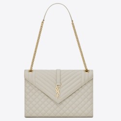 Replica Saint Laurent Envelope Large Bag In White Matelasse Grained Leather