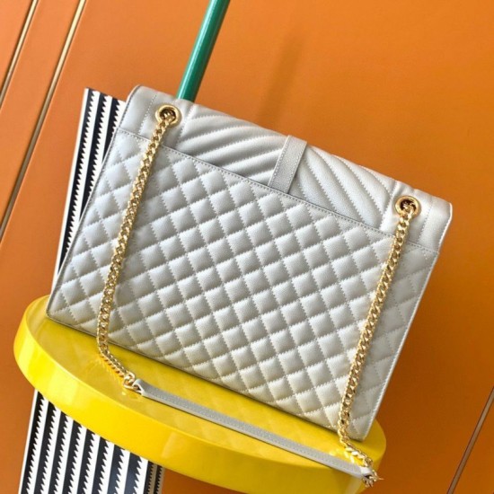 Replica Saint Laurent Envelope Large Bag In White Matelasse Grained Leather