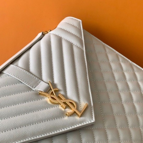 Replica Saint Laurent Envelope Large Bag In White Matelasse Grained Leather