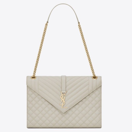 Replica Saint Laurent Envelope Large Bag In White Matelasse Grained Leather