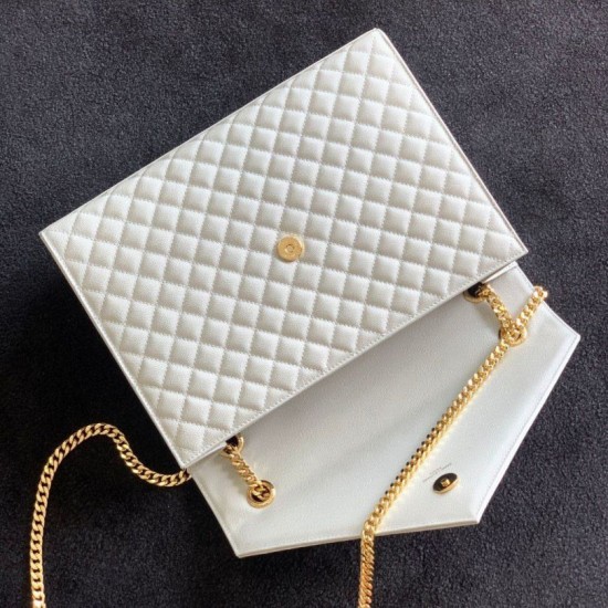 Replica Saint Laurent Envelope Large Bag In White Matelasse Grained Leather
