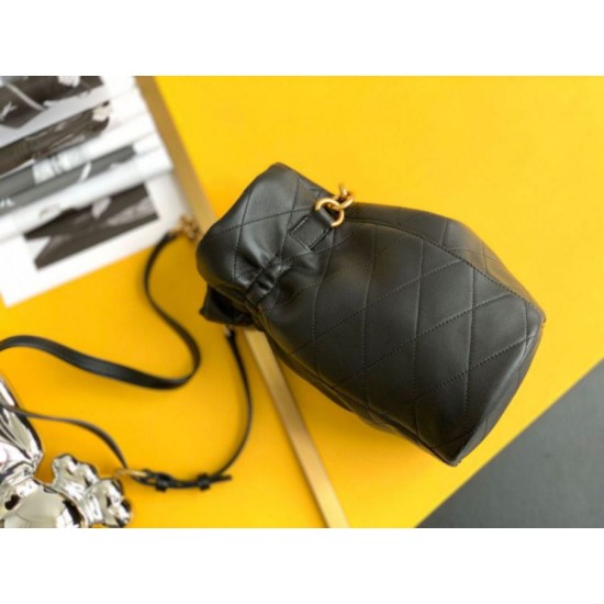 Fake Saint Laurent Le Maillon Hook Bucket Bag In Black Lambskin Replica
