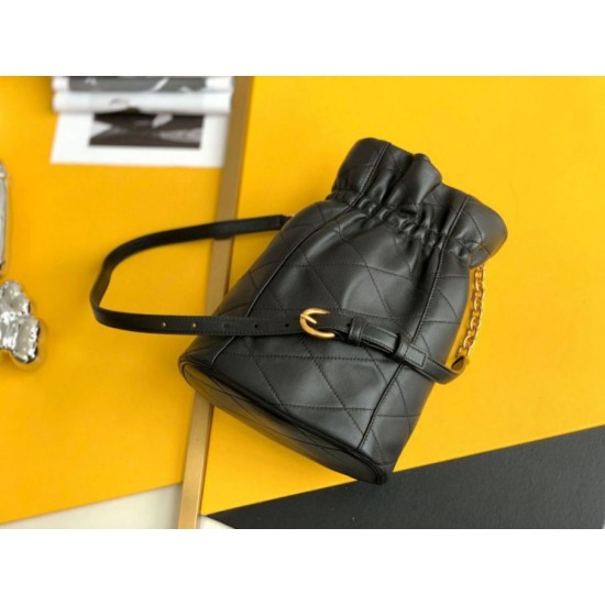Fake Saint Laurent Le Maillon Hook Bucket Bag In Black Lambskin Replica