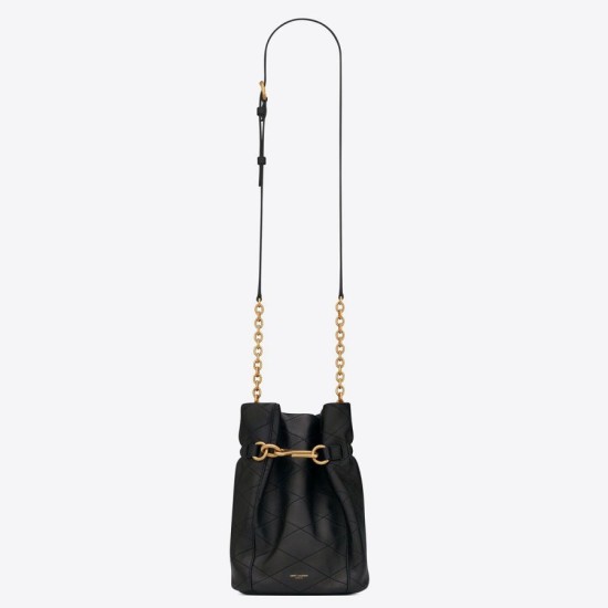 Fake Saint Laurent Le Maillon Hook Bucket Bag In Black Lambskin Replica