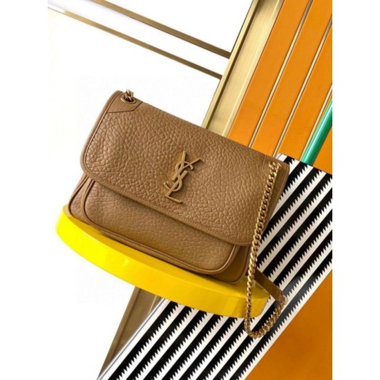 Replica Saint Laurent Niki Medium Chain Bag in Dark Cork Grained Lambskin