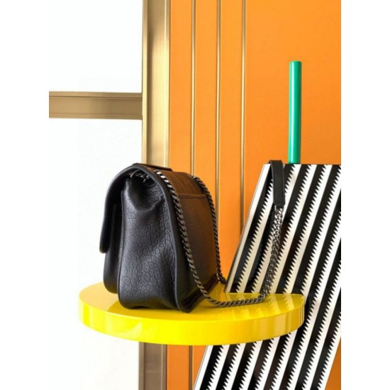 Replica Saint Laurent Niki Medium Chain Bag in Black Grained Lambskin