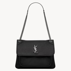 Replica Saint Laurent Niki Medium Chain Bag in Black Grained Lambskin