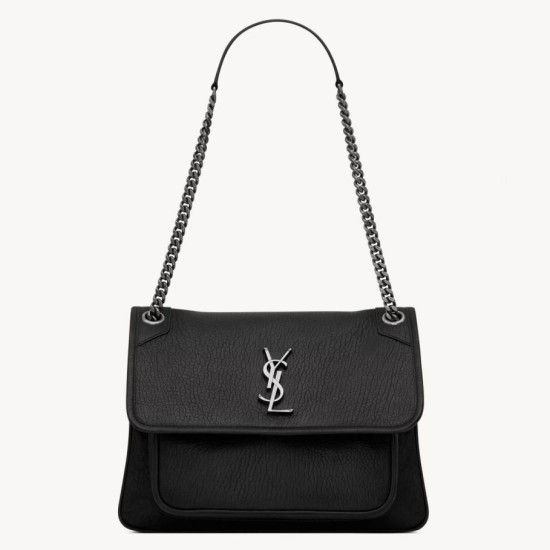 Replica Saint Laurent Niki Medium Chain Bag in Black Grained Lambskin