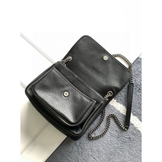 Replica Saint Laurent Niki Medium Chain Bag in Black Grained Lambskin