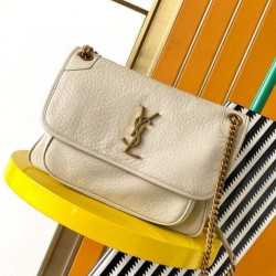 Fake Saint Laurent Niki Medium Chain Bag in White Grained Lambskin Replica