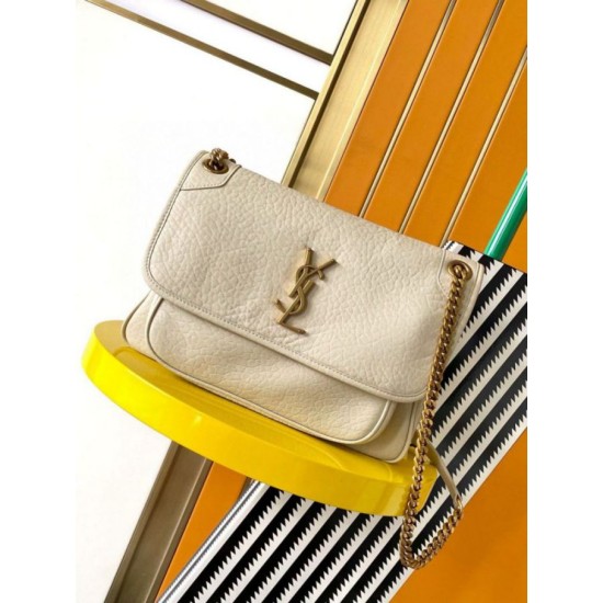 Fake Saint Laurent Niki Medium Chain Bag in White Grained Lambskin Replica