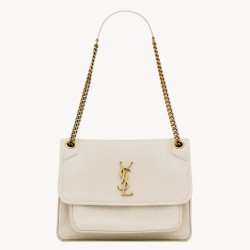 Fake Saint Laurent Niki Medium Chain Bag in White Grained Lambskin Replica