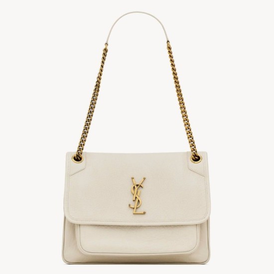 Fake Saint Laurent Niki Medium Chain Bag in White Grained Lambskin Replica