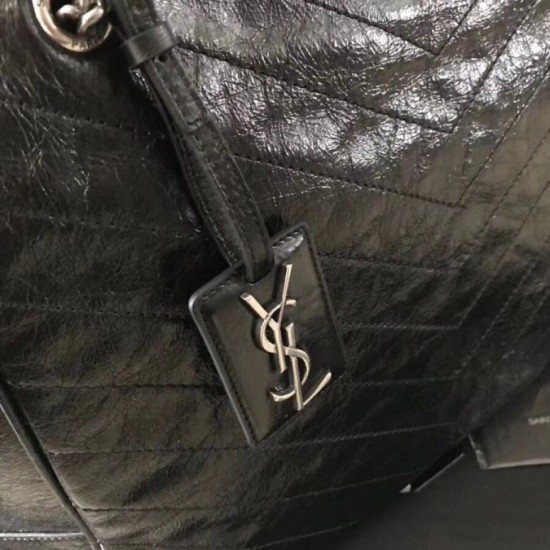 Fake Saint Laurent Niki Shopping Bag In Black Crinkled Calfskin Replica Replica Saint Laurent Niki Shopping Bag In Black Crinkled Calfskin
