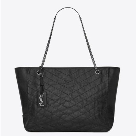 Fake Saint Laurent Niki Shopping Bag In Black Crinkled Calfskin Replica Replica Saint Laurent Niki Shopping Bag In Black Crinkled Calfskin