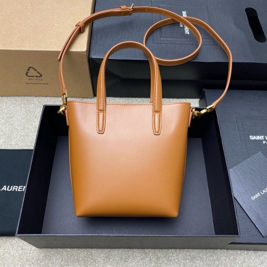 Replica Saint Laurent Mini Toy Shopping Bag in Brown Calfskin