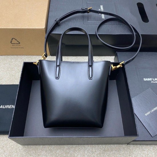 Replica Saint Laurent Mini Toy Shopping Bag in Black Calfskin