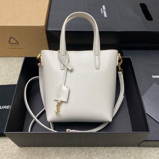 Fake Saint Laurent Mini Toy Shopping Bag in White Calfskin Replica