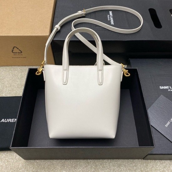 Fake Saint Laurent Mini Toy Shopping Bag in White Calfskin Replica