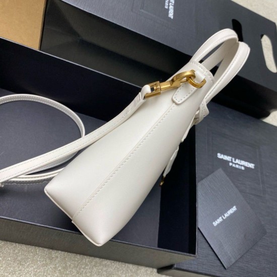 Fake Saint Laurent Mini Toy Shopping Bag in White Calfskin Replica