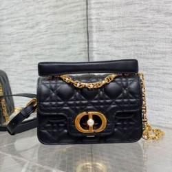 Fake Dior Mini Jolie Top Handle Bag Black Cannage Calfskin Replica