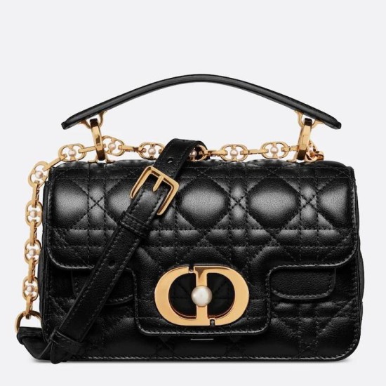 Fake Dior Mini Jolie Top Handle Bag Black Cannage Calfskin Replica