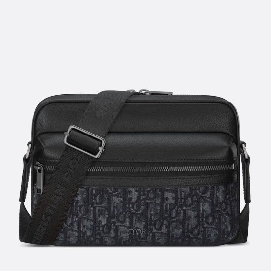 Replica Dior Rider 2.0 Zipped Messenger Bag Black Oblique with Black