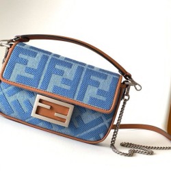 Replica Fendi Baguette Mini Bag Denim with FF Embroidery