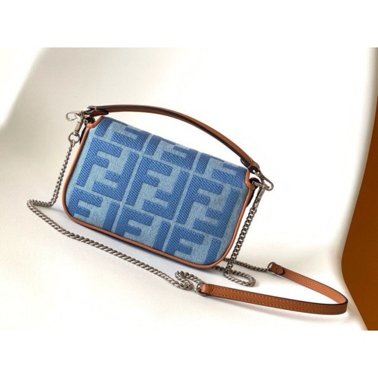 Replica Fendi Baguette Mini Bag Denim with FF Embroidery