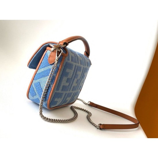 Replica Fendi Baguette Mini Bag Denim with FF Embroidery