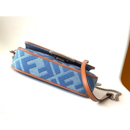 Replica Fendi Baguette Mini Bag Denim with FF Embroidery