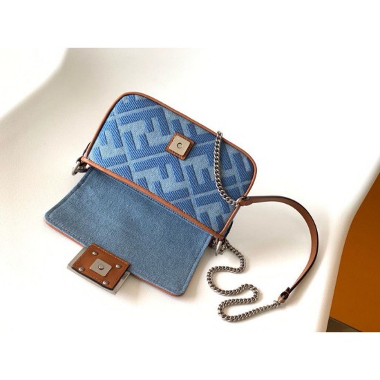 Replica Fendi Baguette Mini Bag Denim with FF Embroidery
