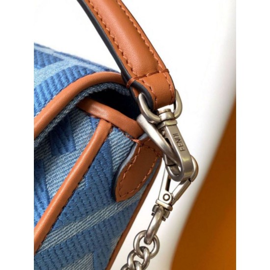 Replica Fendi Baguette Mini Bag Denim with FF Embroidery