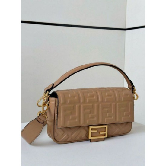 Fake Fendi Medium Baguette Bag Beige FF Nappa Replica