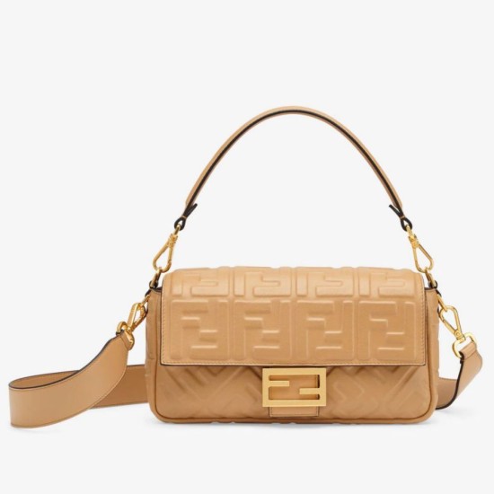Fake Fendi Medium Baguette Bag Beige FF Nappa Replica
