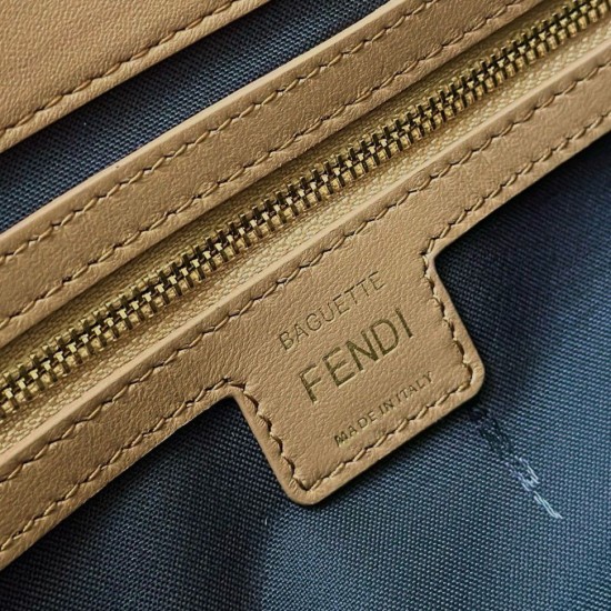 Fake Fendi Medium Baguette Bag Beige FF Nappa Replica