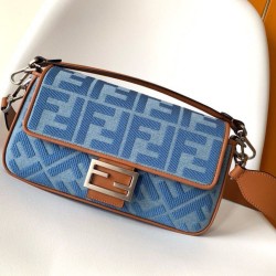 Replica Fendi Baguette Medium Bag Denim with FF Embroidery
