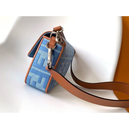 Replica Fendi Baguette Medium Bag Denim with FF Embroidery