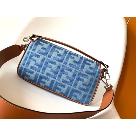 Replica Fendi Baguette Medium Bag Denim with FF Embroidery
